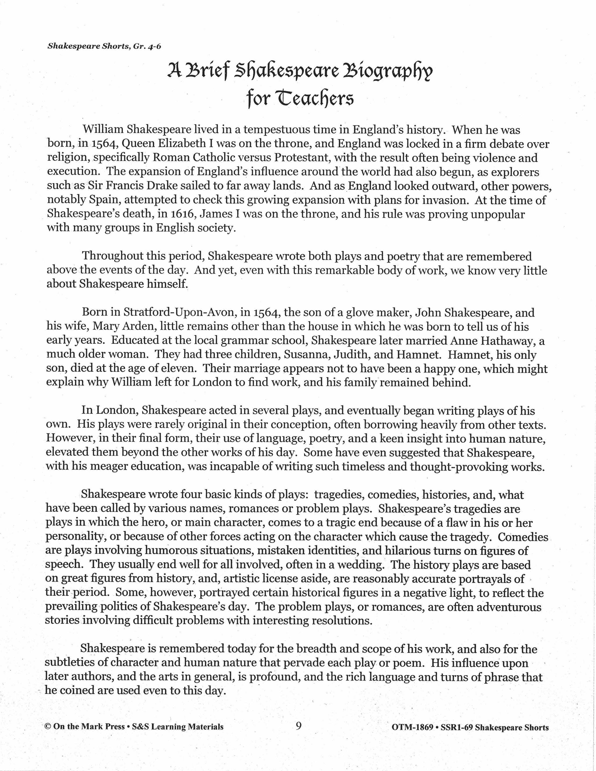 Richard III - Shakespeare Play - A Readers' Theater Script & Activities Gr. 4-6