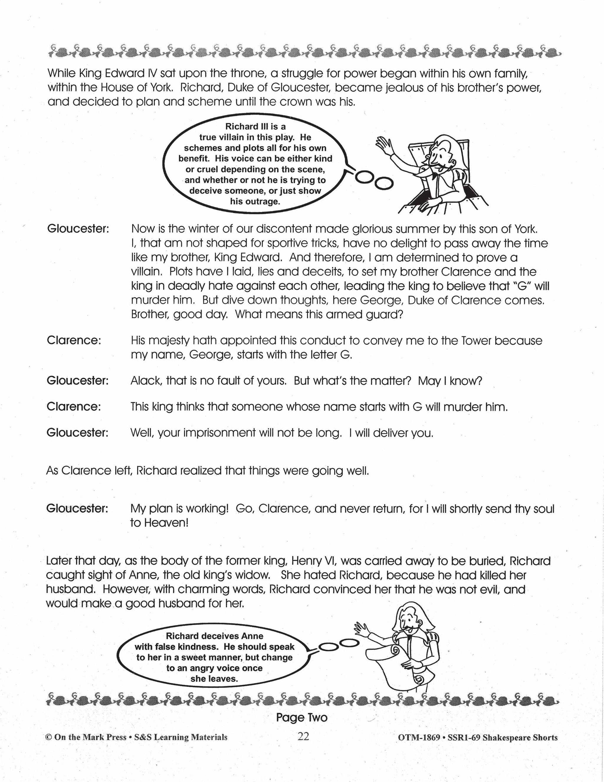 Richard III - Shakespeare Play - A Readers' Theater Script & Activities Gr. 4-6