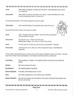 Richard III - Shakespeare Play - A Readers' Theater Script & Activities Gr. 4-6