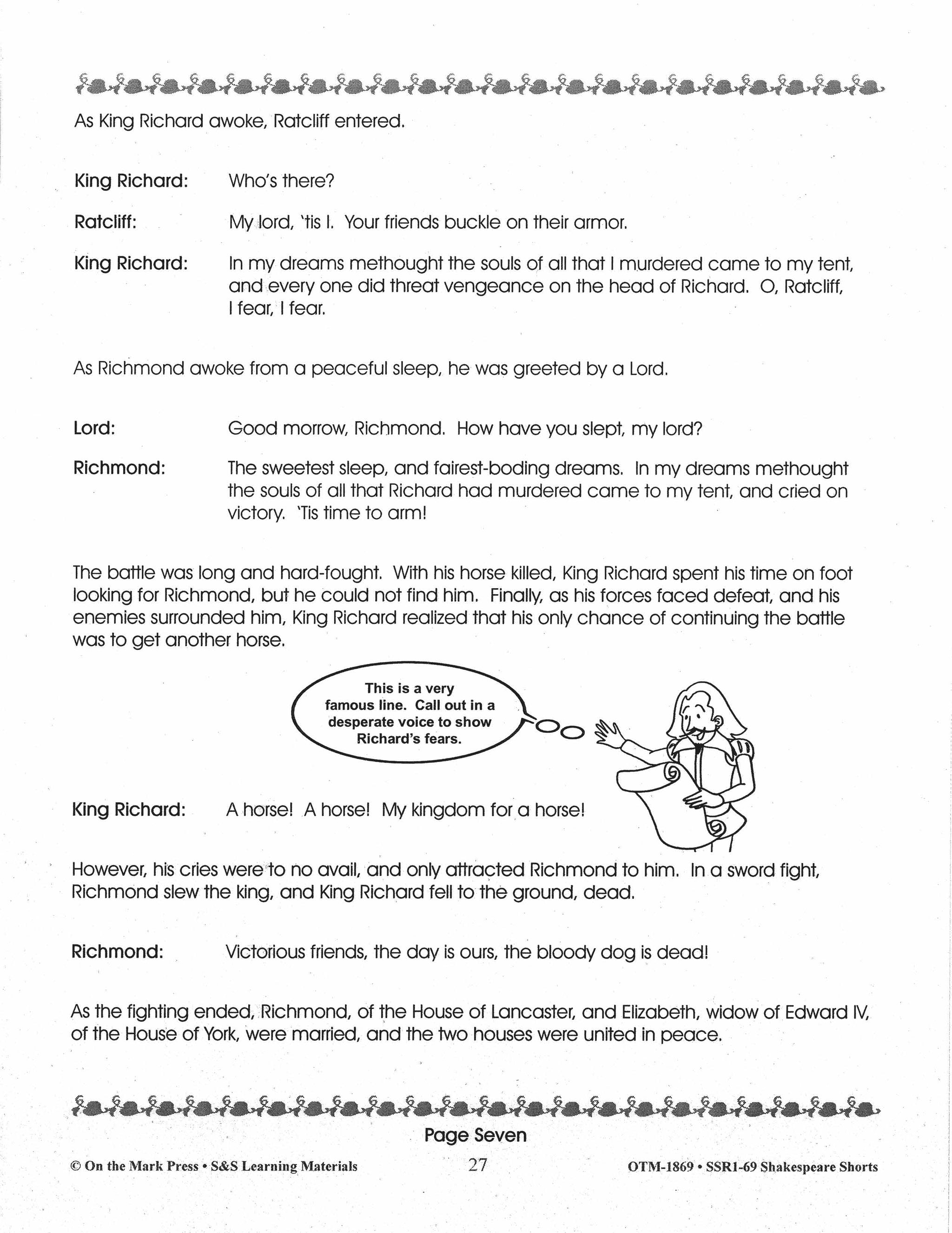 Richard III - Shakespeare Play - A Readers' Theater Script & Activities Gr. 4-6