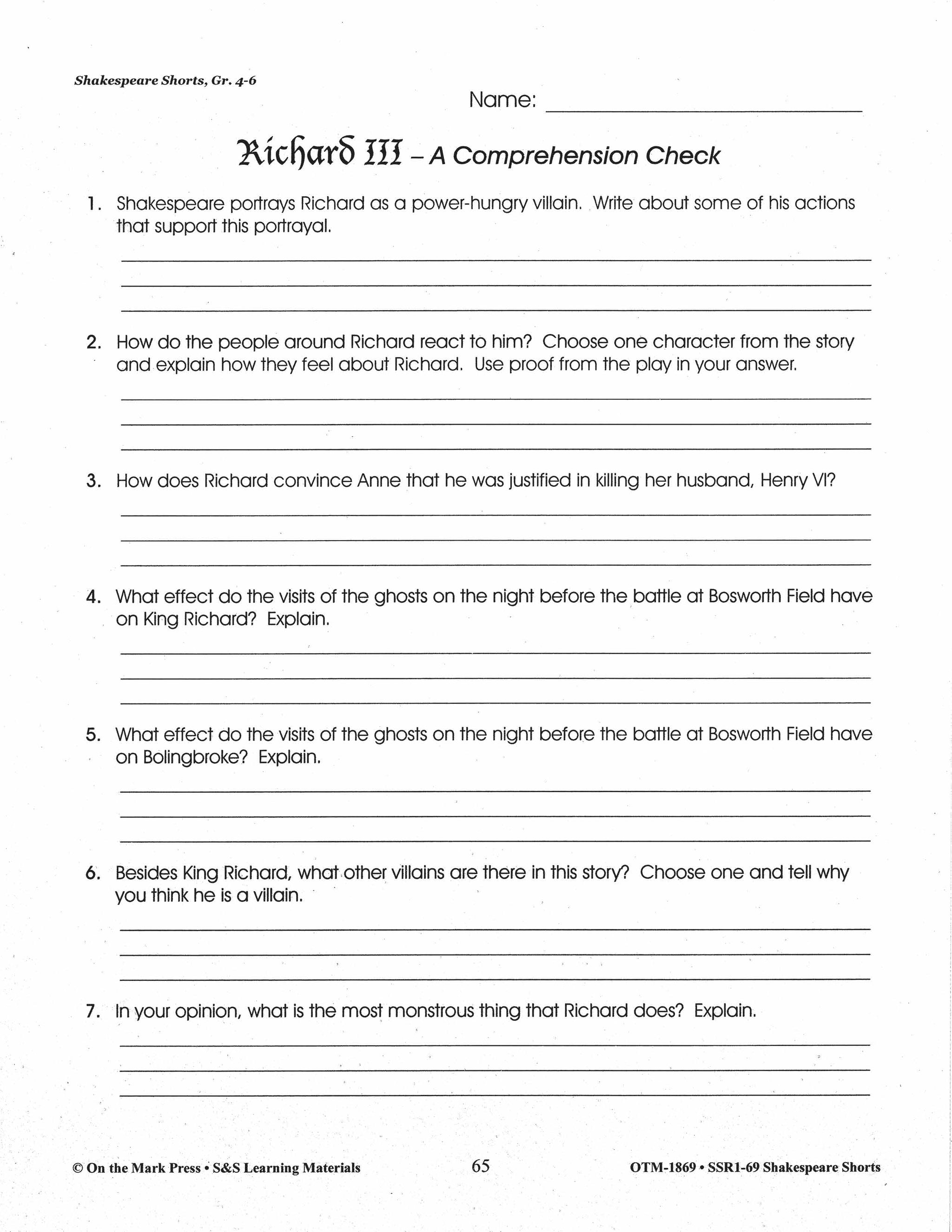 Richard III - Shakespeare Play - A Readers' Theater Script & Activities Gr. 4-6