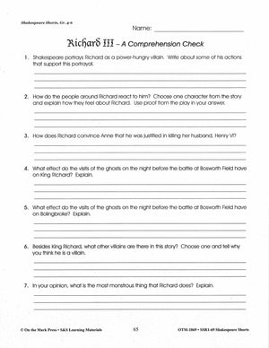 Richard III - Shakespeare Play - A Readers' Theater Script & Activities Gr. 4-6