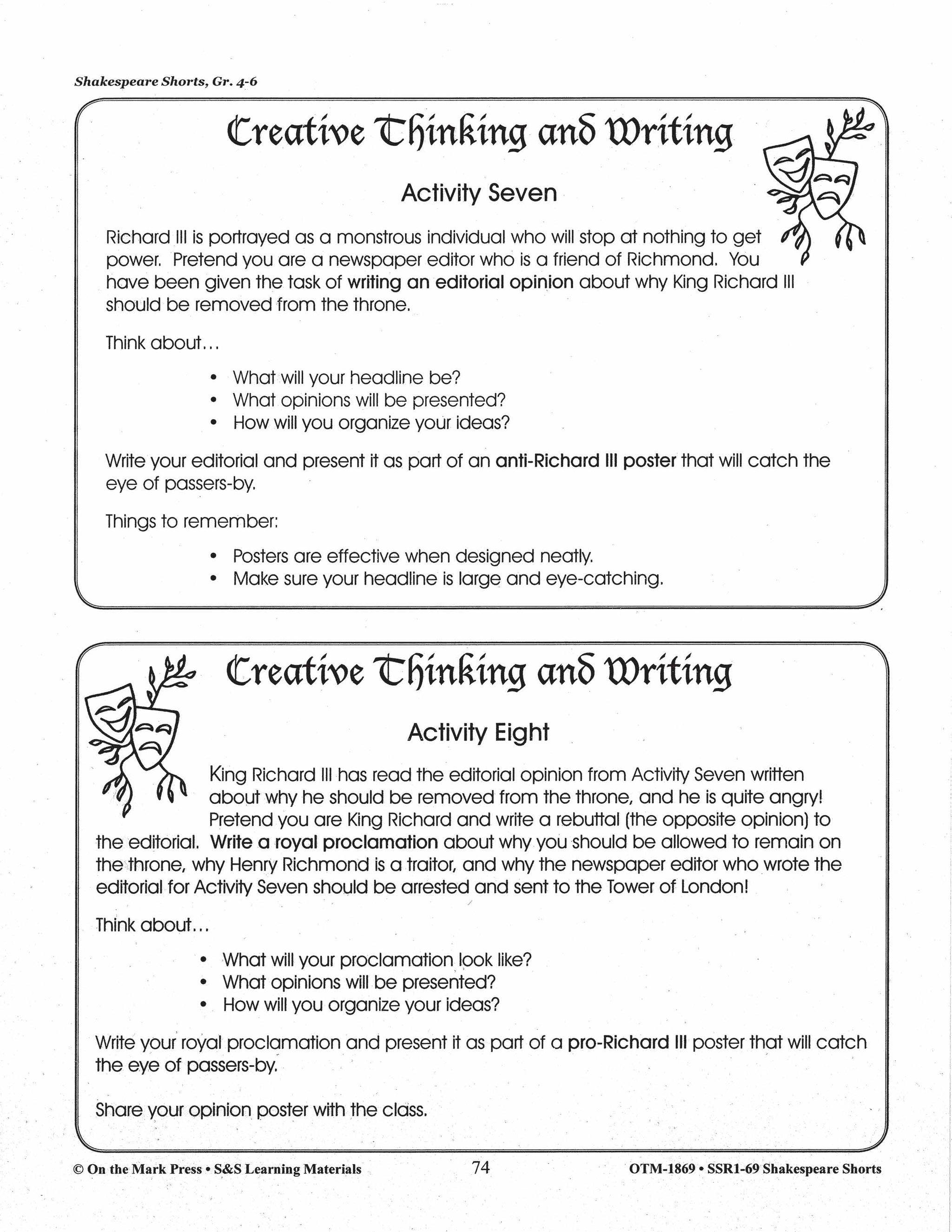 Richard III - Shakespeare Play - A Readers' Theater Script & Activities Gr. 4-6