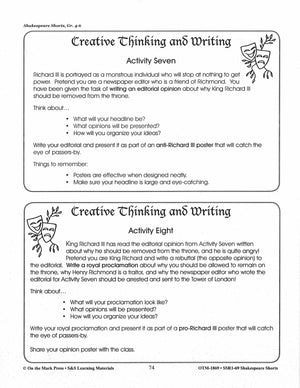 Richard III - Shakespeare Play - A Readers' Theater Script & Activities Gr. 4-6