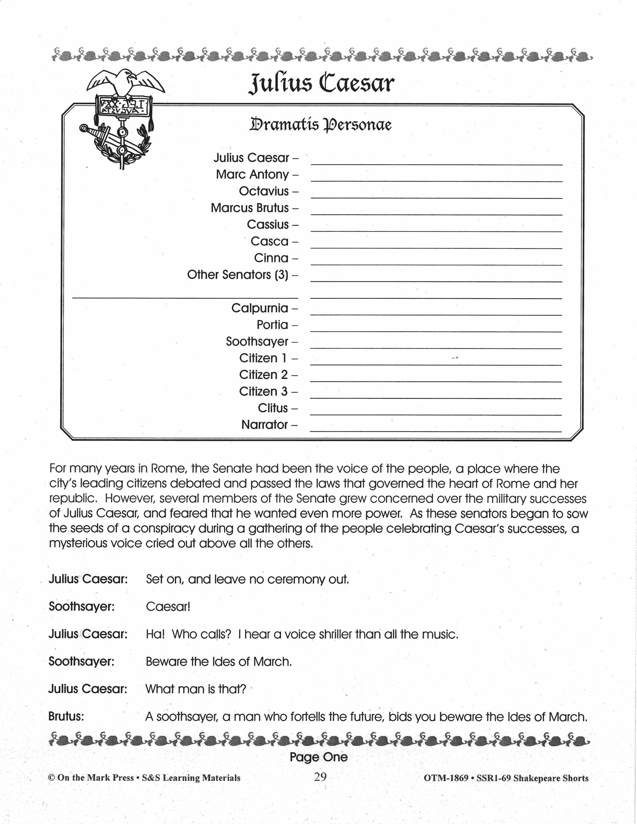 Julius Caesar  - Shakespeare Play - A Readers' Theater Script & Activities Gr. 4-6