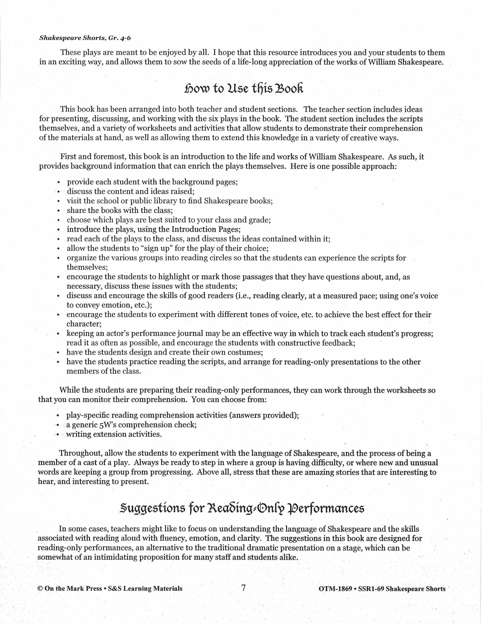 Romeo and Juliet - Shakespeare Play - A Readers' Theater Script & Activities Gr. 4-6