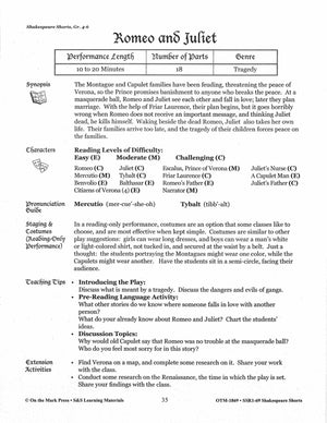 Romeo and Juliet - Shakespeare Play - A Readers' Theater Script & Activities Gr. 4-6