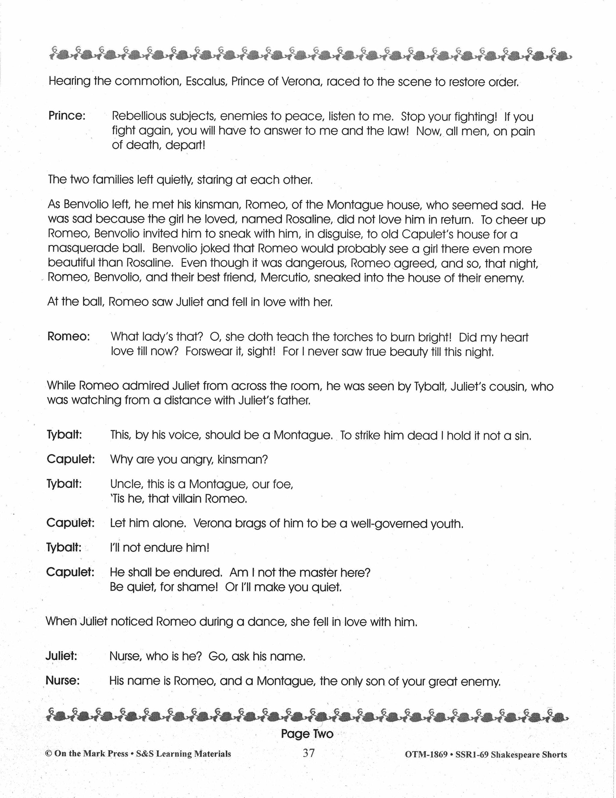 Romeo and Juliet - Shakespeare Play - A Readers' Theater Script & Activities Gr. 4-6