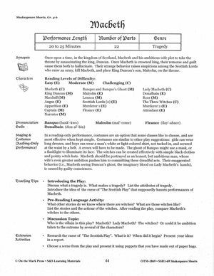 Macbeth - Shakespeare Play - A Readers' Theater Script & Activities Gr. 4-6