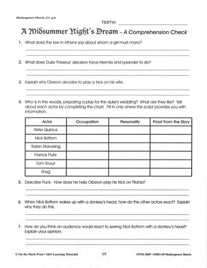 A Midsummer Night's Dream - Shakespeare Play - A Readers' Theater Script & Activities Gr. 4-6