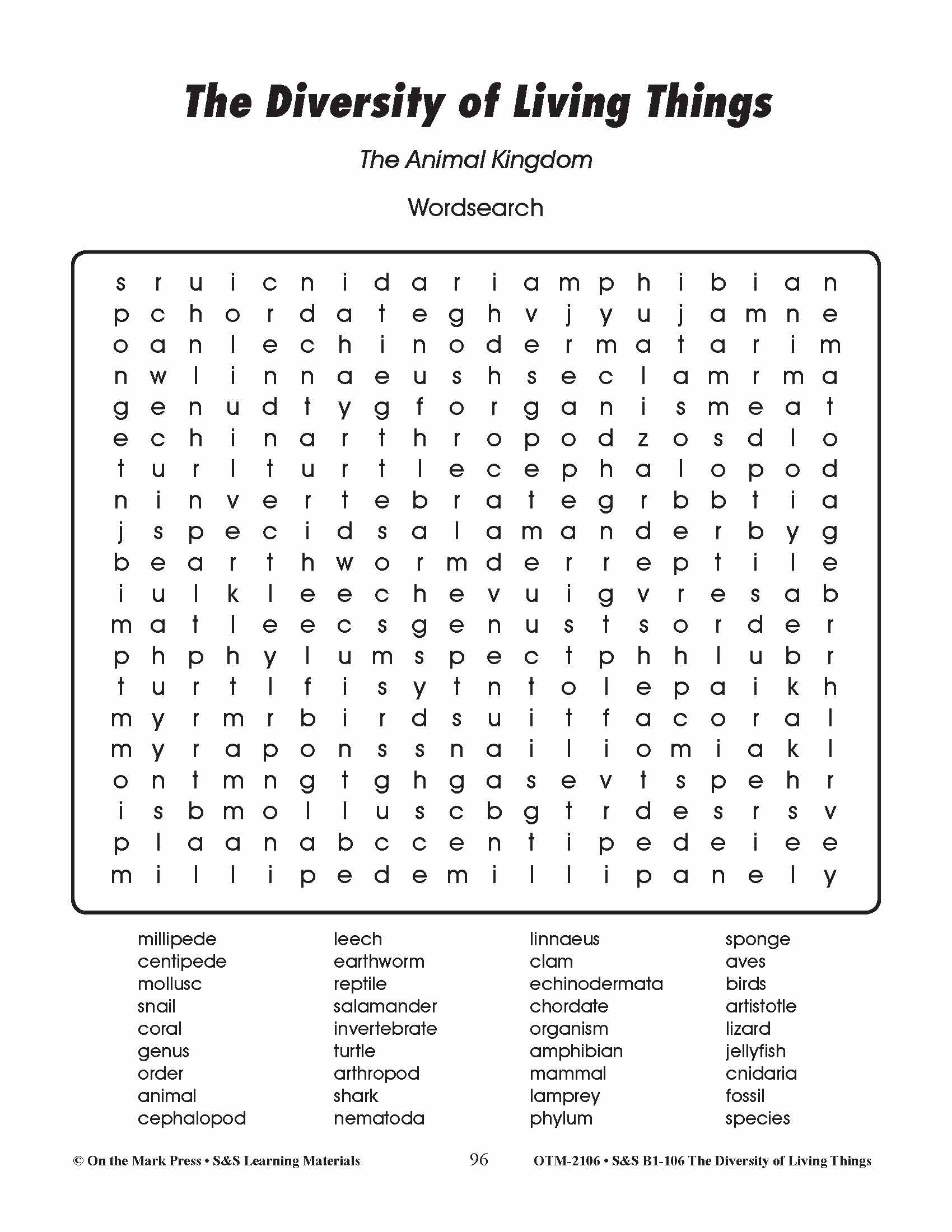 The Animal Kingdom Word Search Grades 4-6
