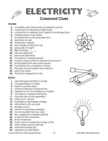 Electricity Crossword Grades 4-6