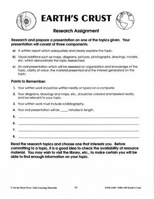 Earth's Crust Research Assignment Grades 6-8