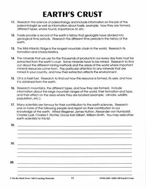 Earth's Crust Research Assignment Grades 6-8