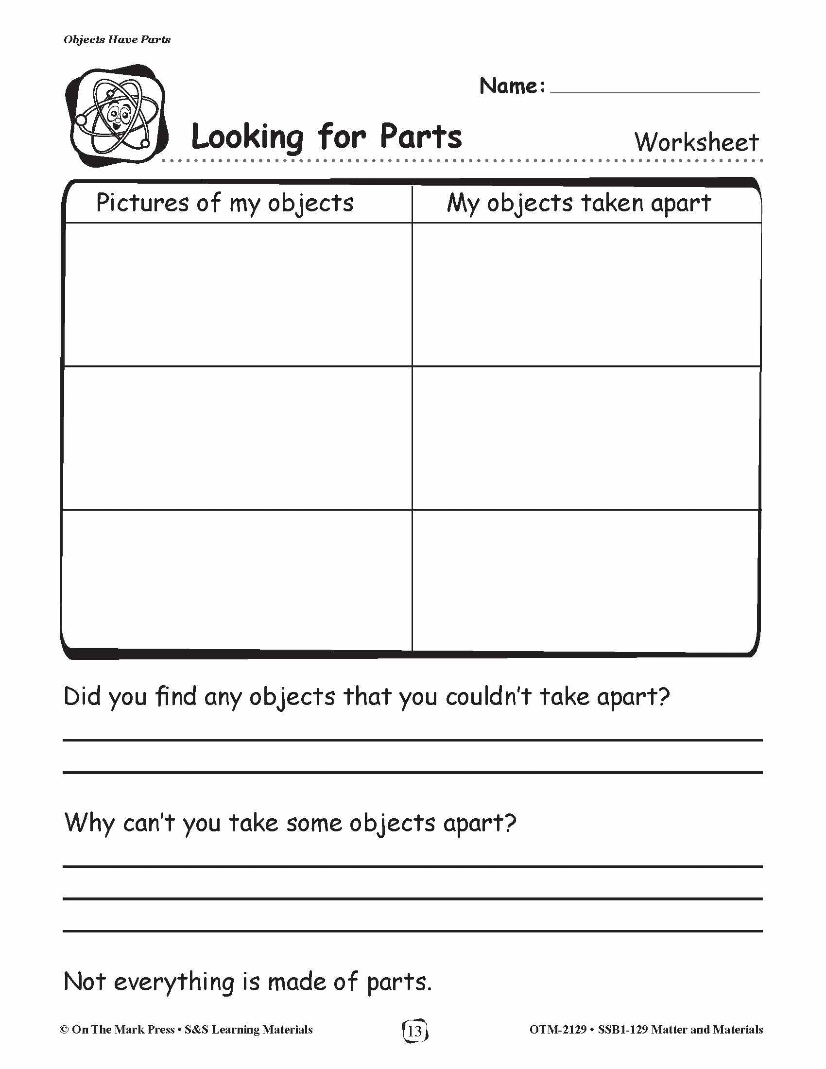 Objects Have Parts Lesson Plan (Matter and Materials) Grades 1-3