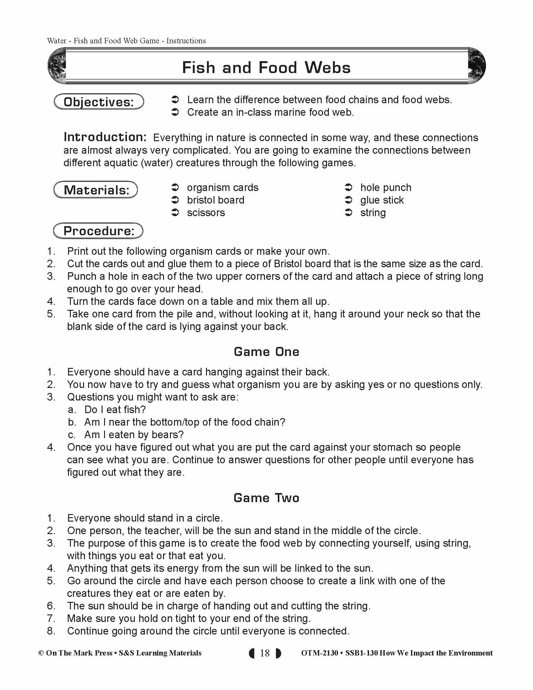 Fish and Food Webs Lesson Plan (food chains) Grades 5-8