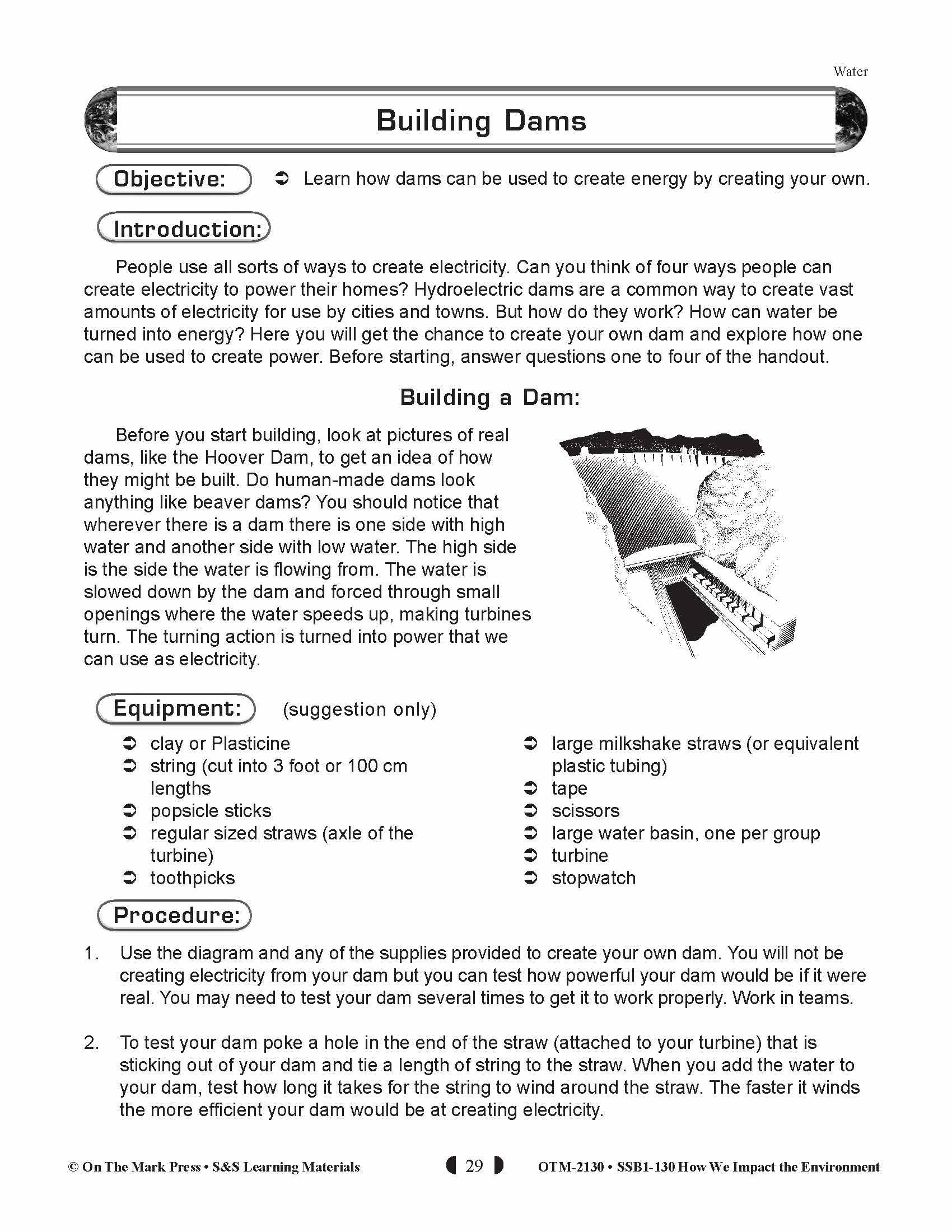 Building Dams Experiment Lesson Plan (environment) Grades 5-8