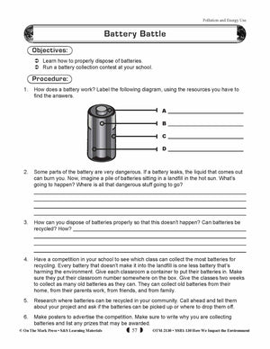 Battery Battle Lesson Gr. 5-8 (How We Impact The Environment)