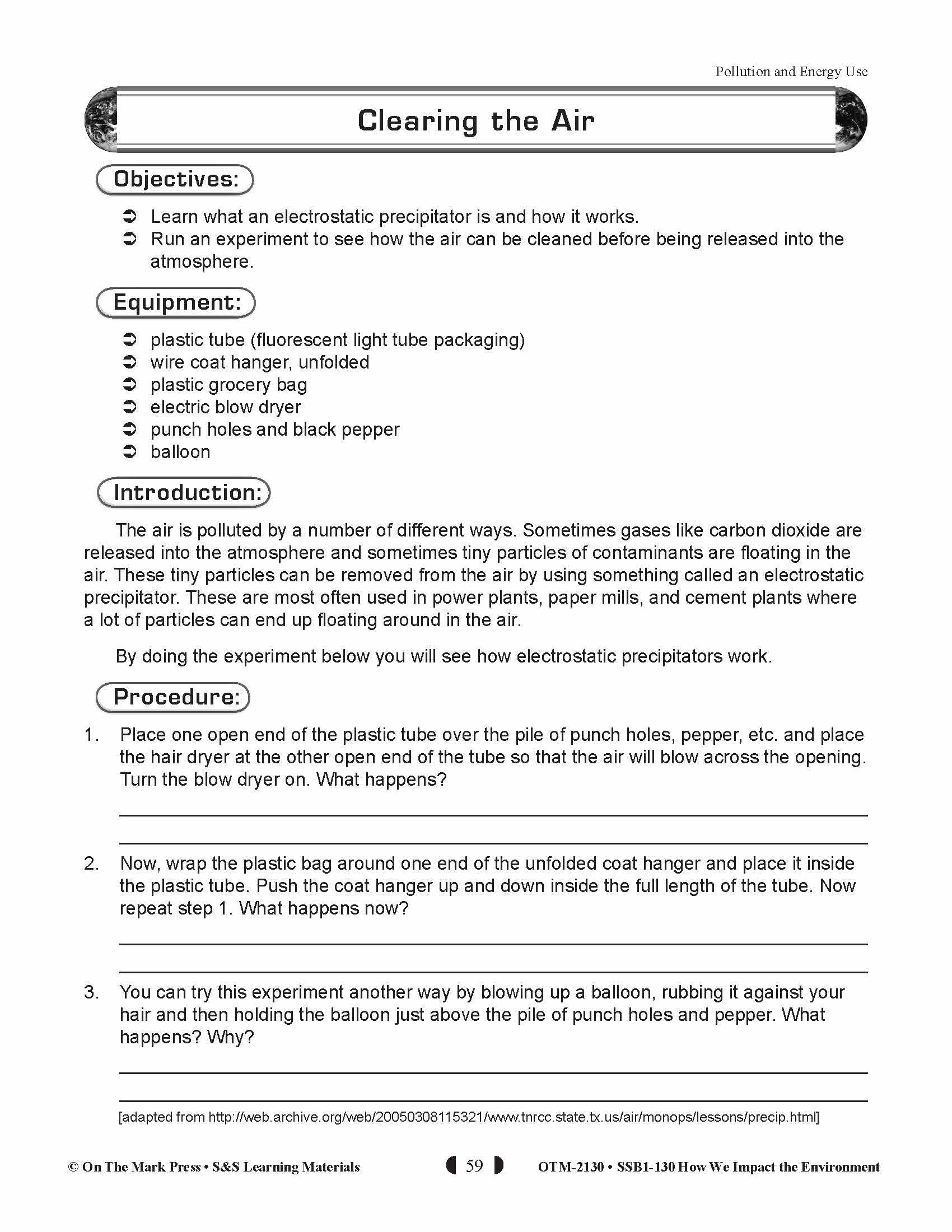 Cleaning the Air Lesson (environment) Grades 5-8
