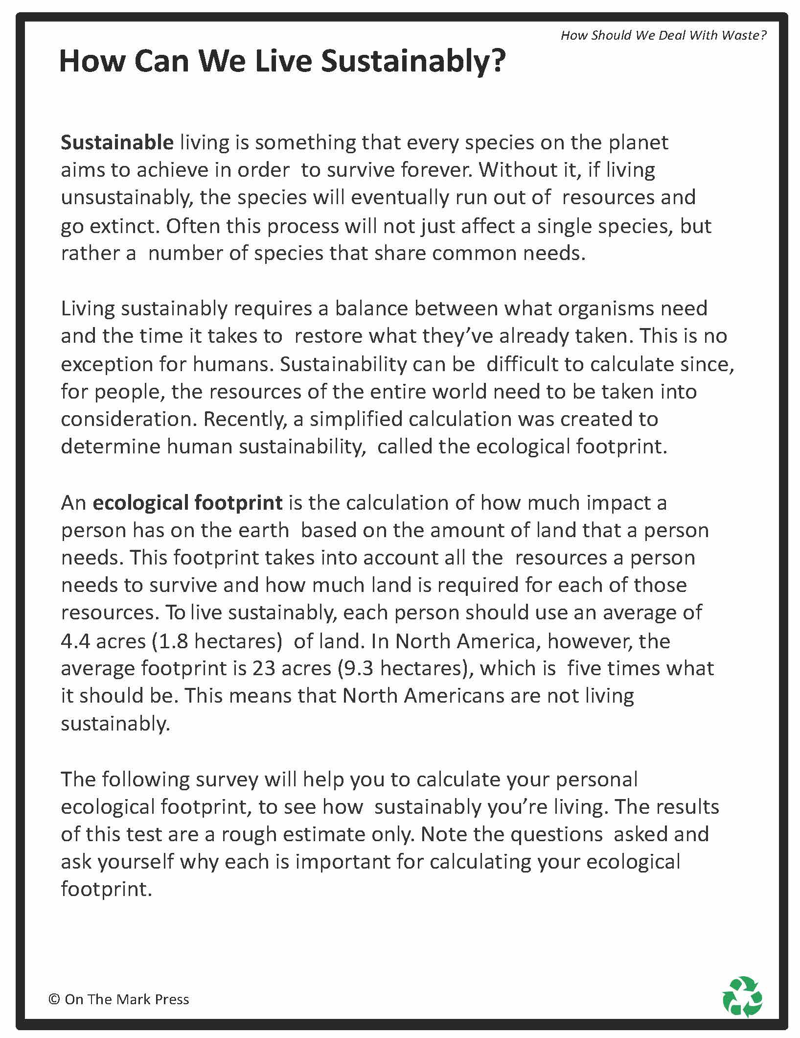 How Can We Live Sustainably? Lesson Gr. 5-8