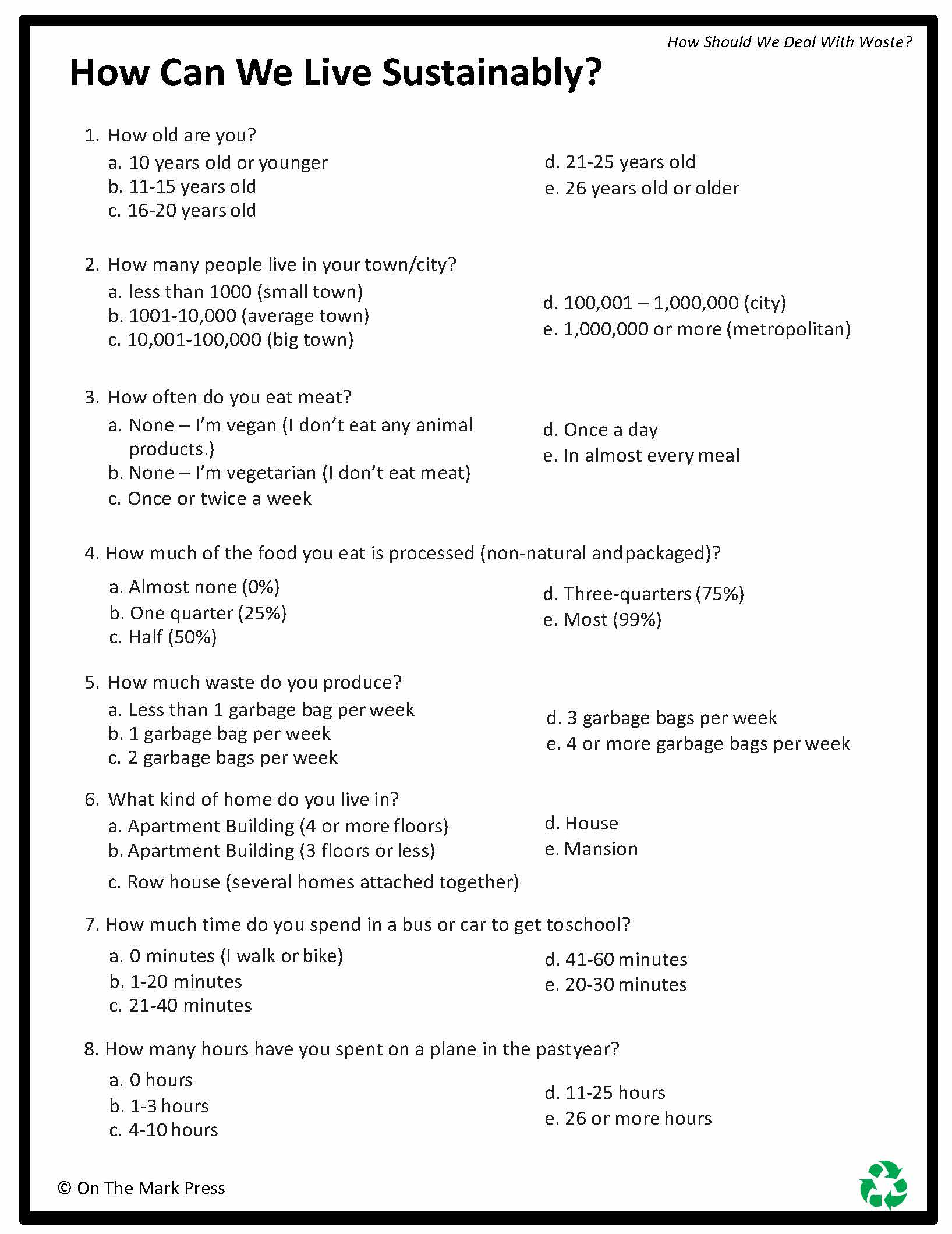 How Can We Live Sustainably? Lesson Gr. 5-8