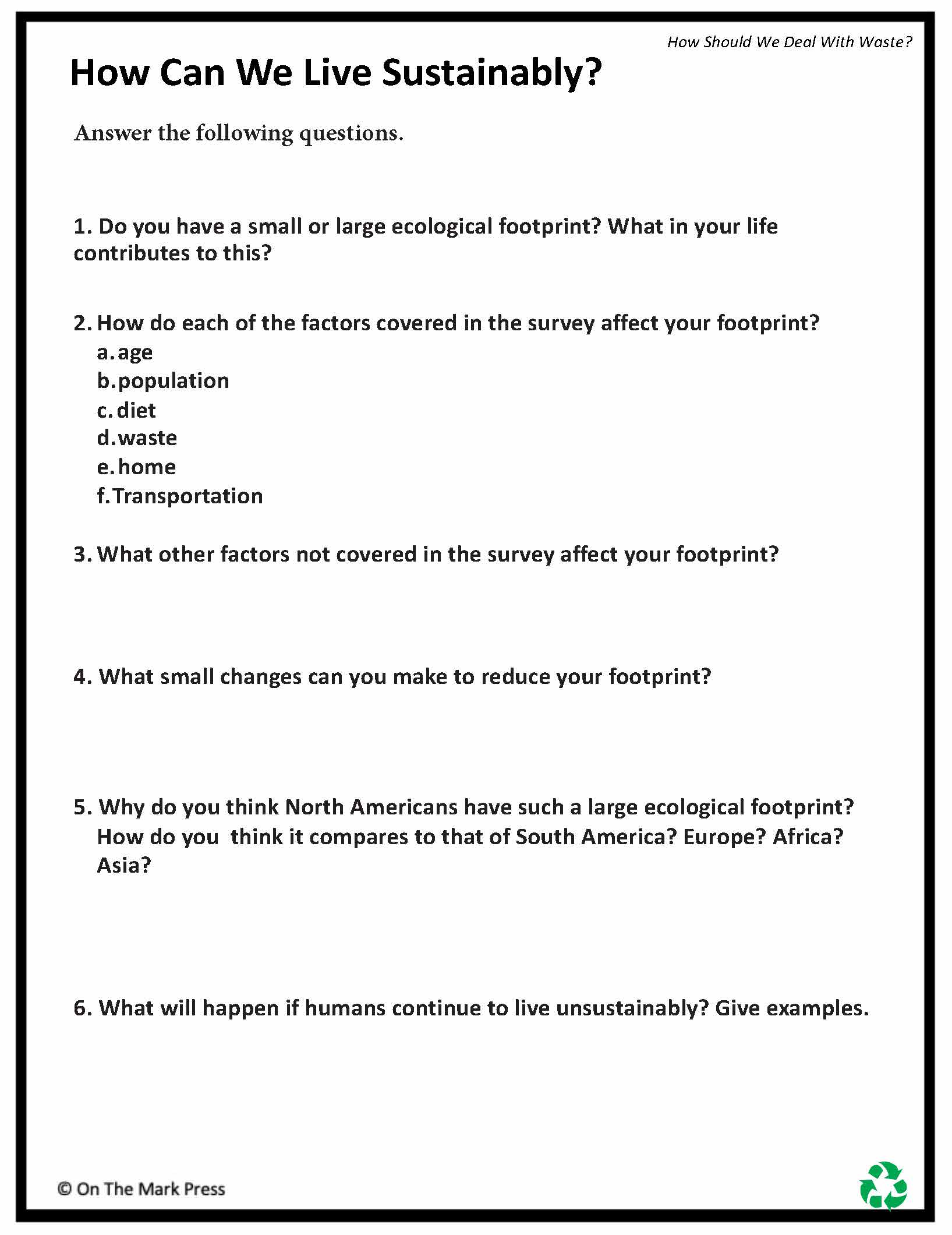 How Can We Live Sustainably? Lesson Gr. 5-8