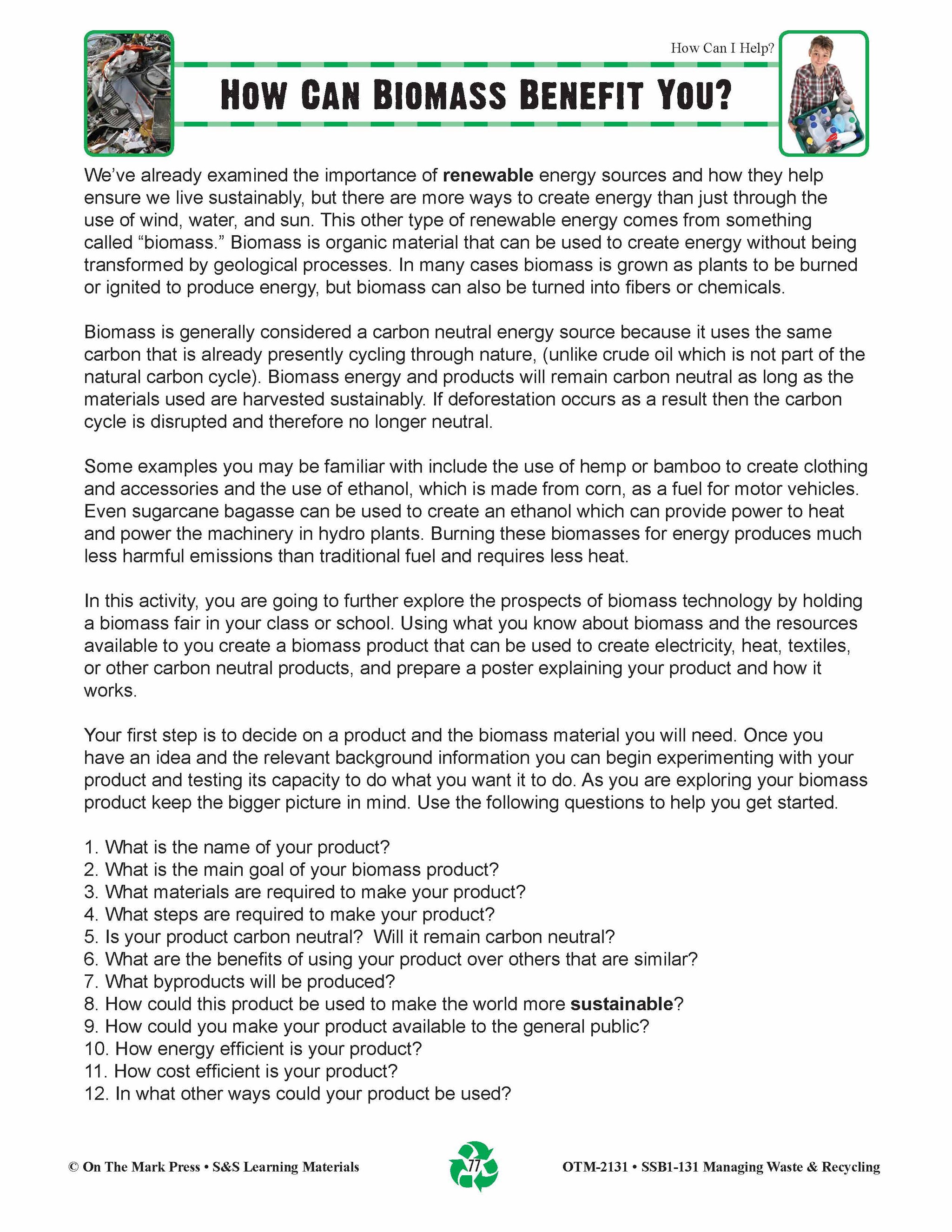 How Can Biomass Benefit You? Lesson Grades 5-8