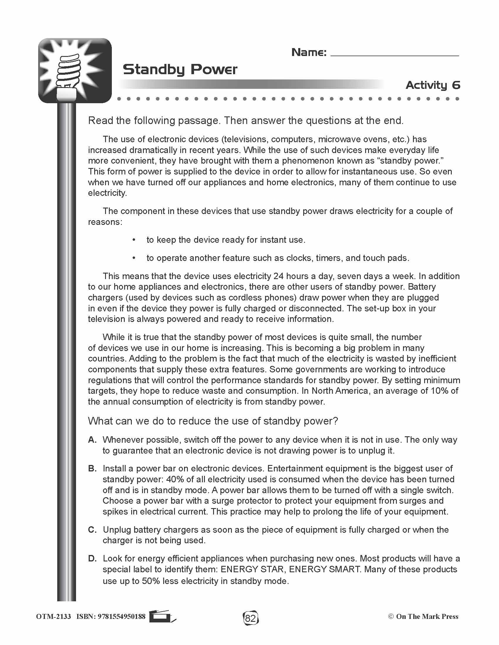 Standby Power Lesson Plan Grades 4-6