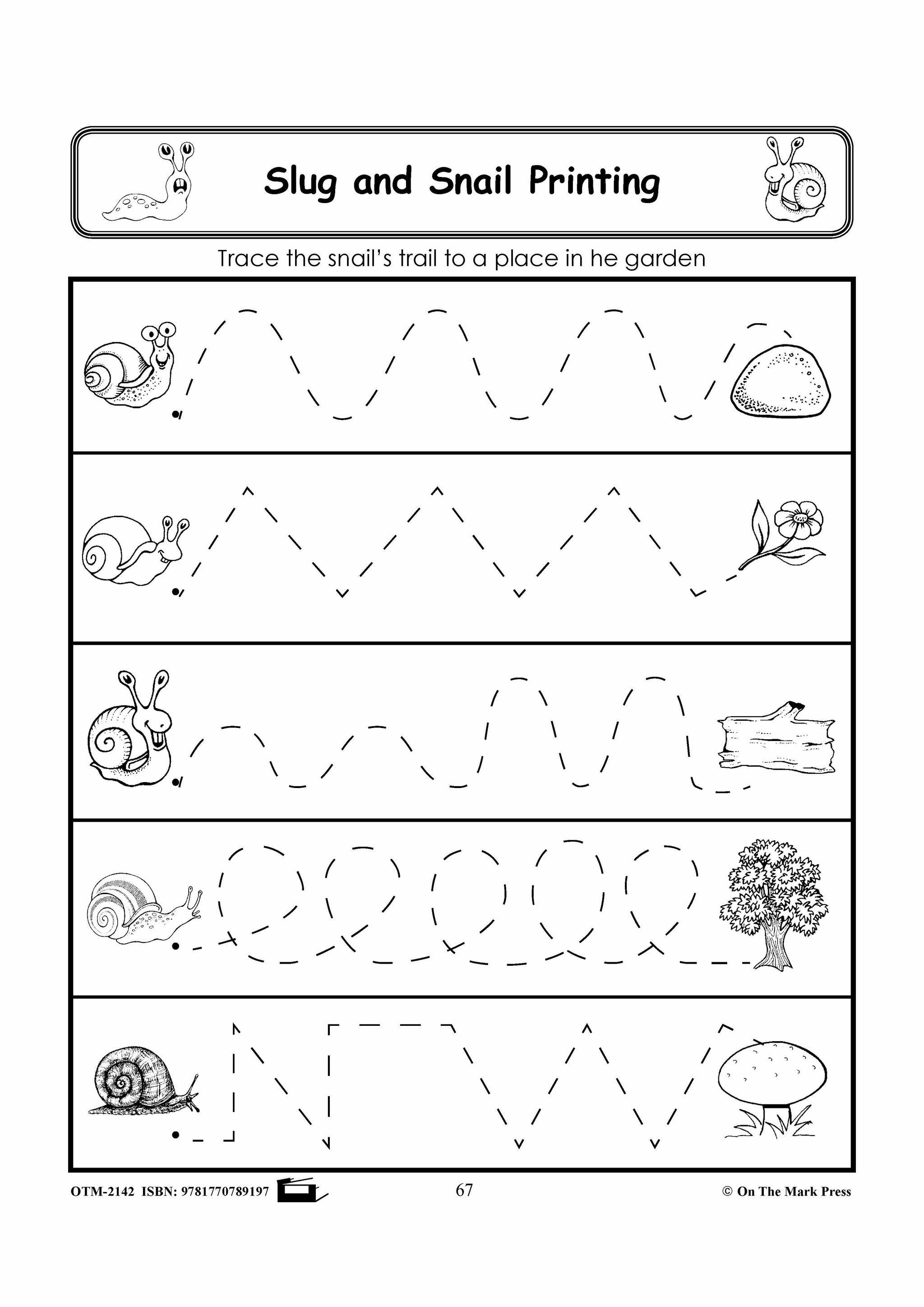 Slugs & Snails Tracing & Printing Exercises Grades 1-3