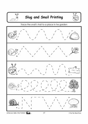 Slugs & Snails Tracing & Printing Exercises Grades 1-3