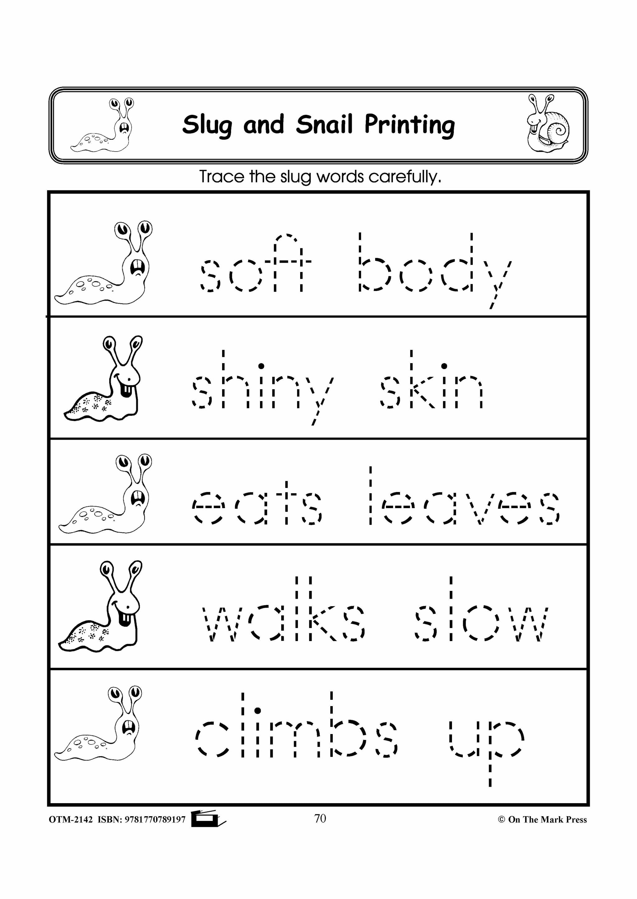 Slugs & Snails Tracing & Printing Exercises Grades 1-3