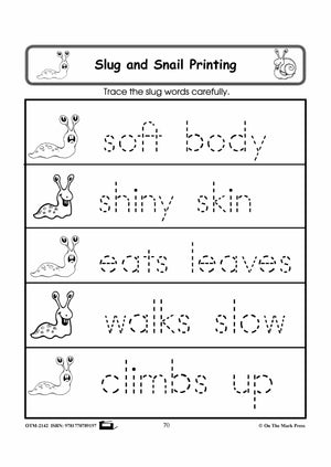 Slugs & Snails Tracing & Printing Exercises Grades 1-3