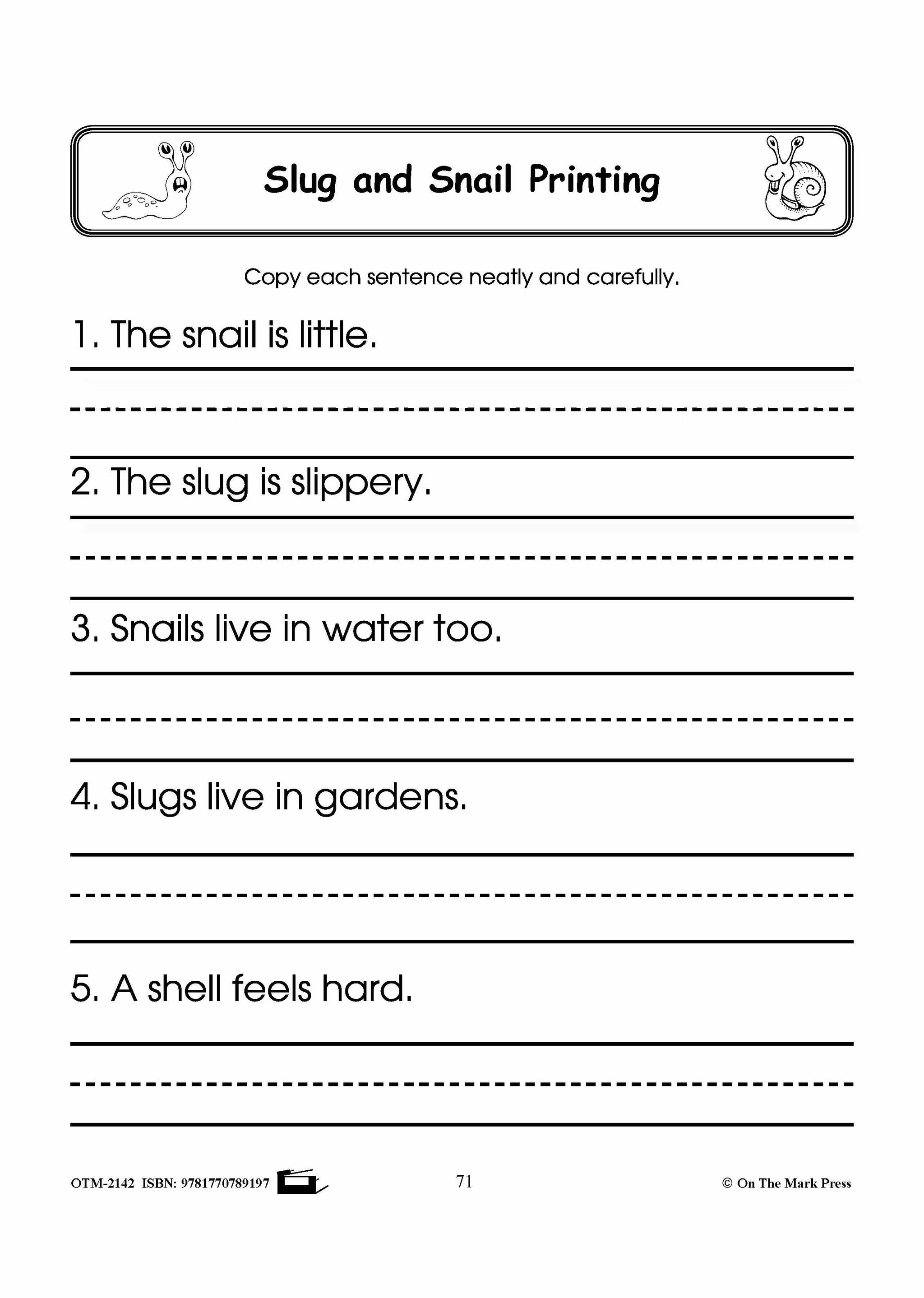 Slugs & Snails Tracing & Printing Exercises Grades 1-3