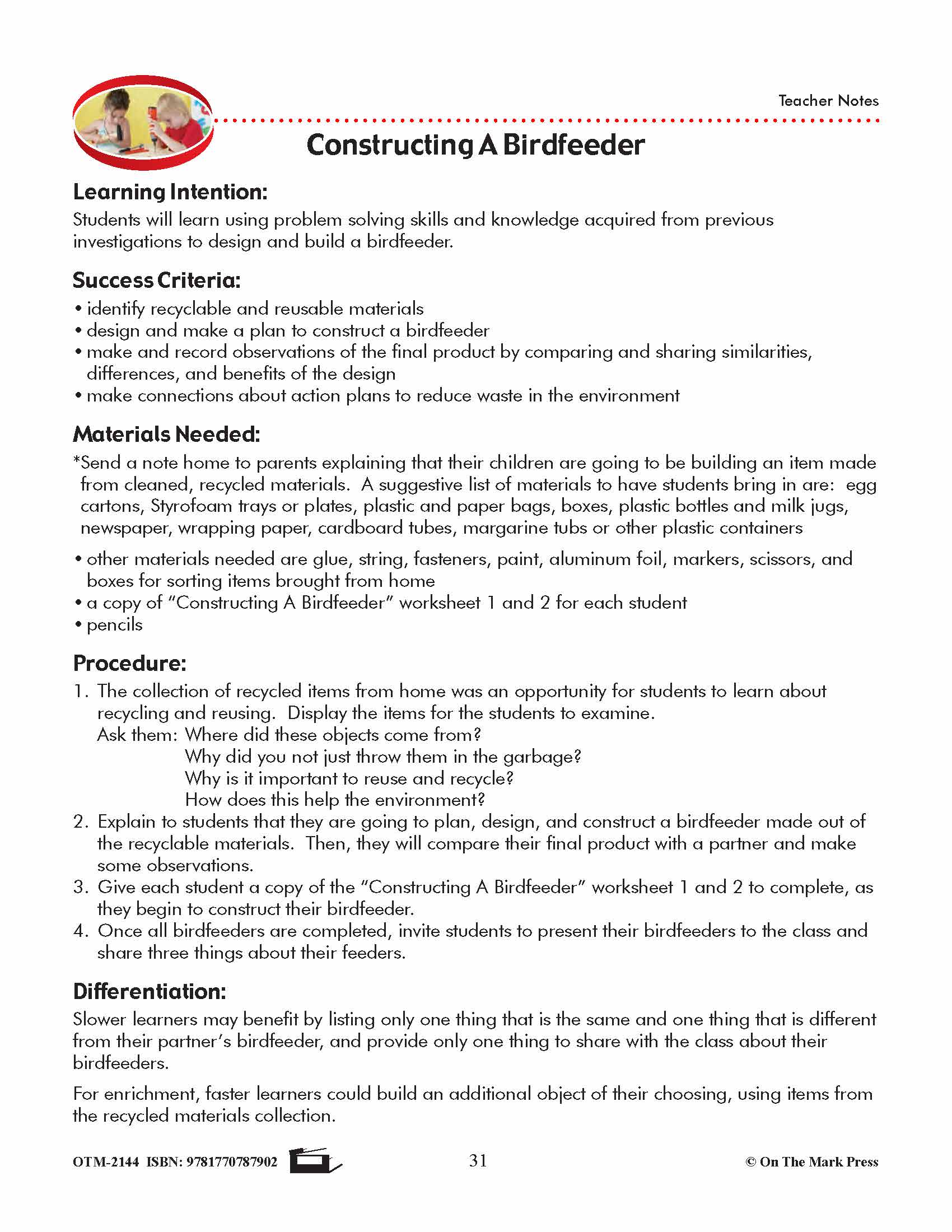 Constructing A Birdfeeder Lesson Plan Grade 1