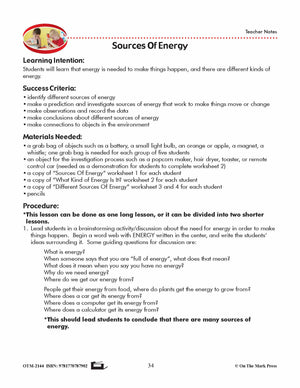 Sources of Energy Lesson Plan Grade 1