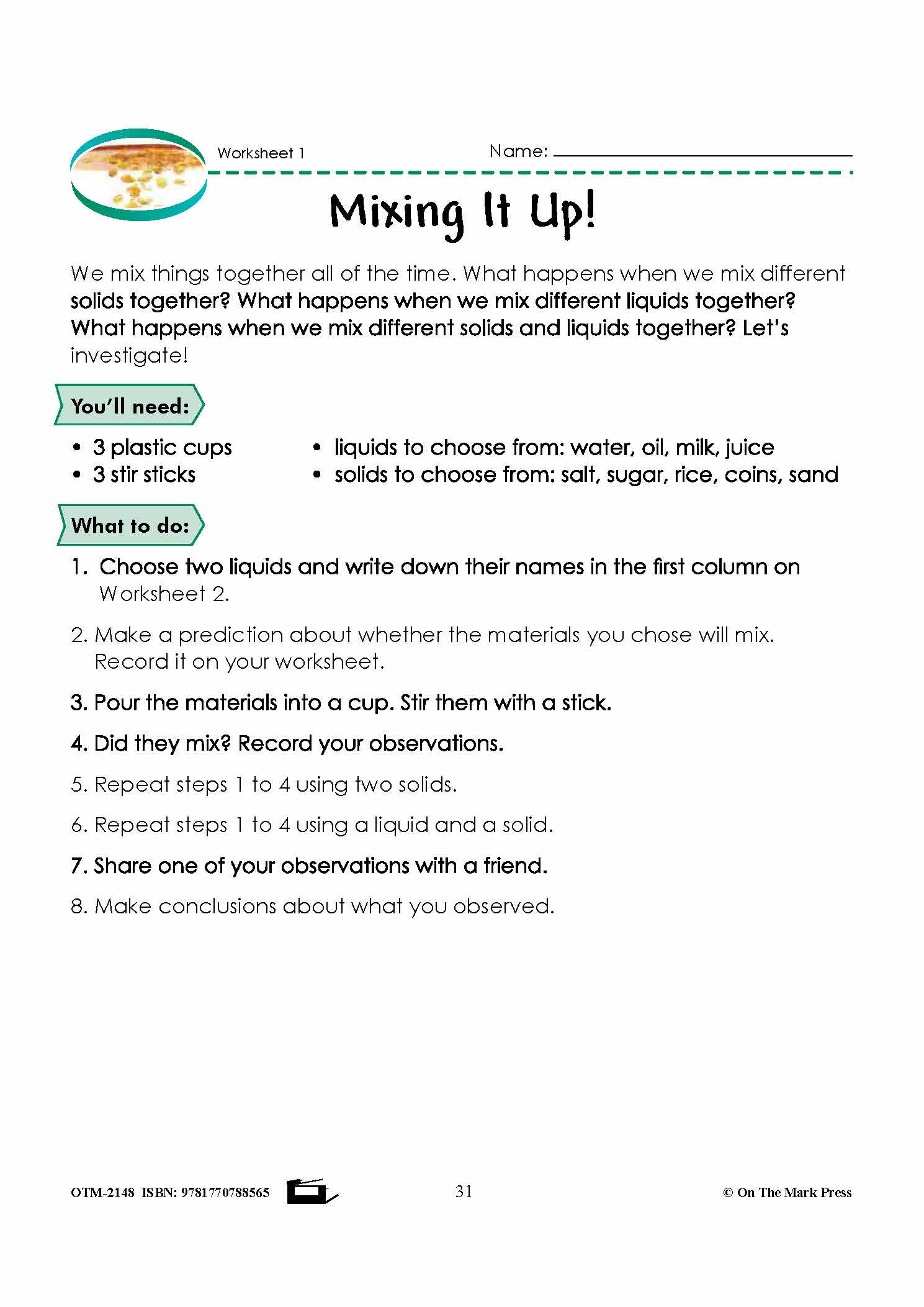 Mixing and Separating Grade 5 Lesson with Experiments