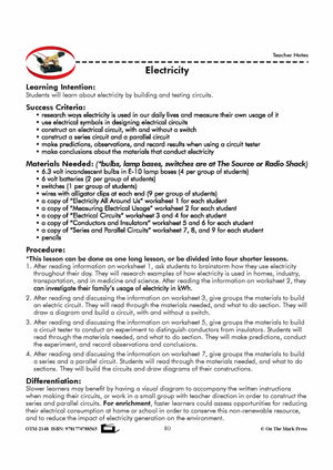 Electricity Grade 5 Lesson with Experiments