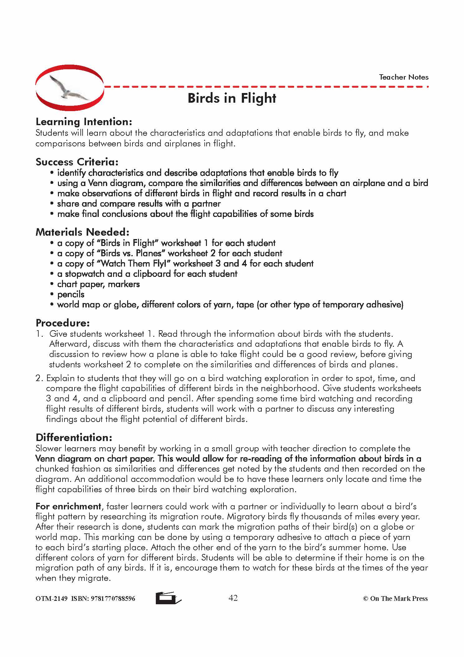 Birds in Flight Grade 6 Lesson with Experiments