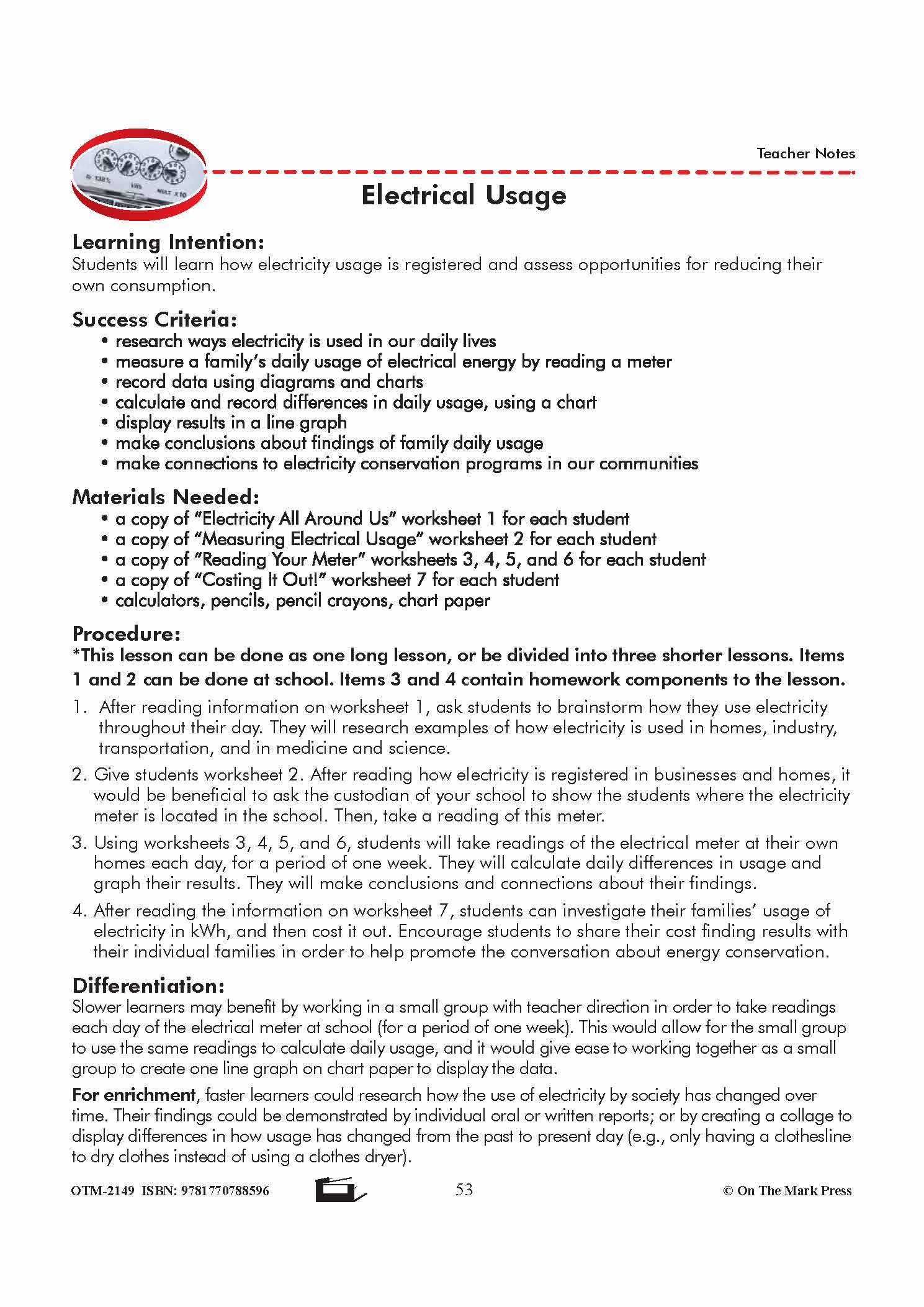 Electrical Usage Grade 6 Lesson with Experiments