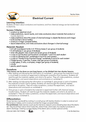Electrical Current Grade 6 Lesson with Experiments