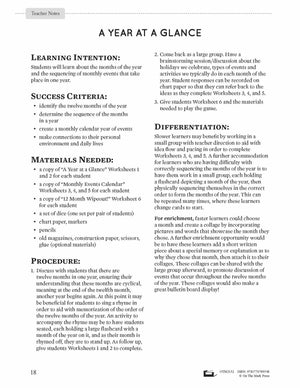 A Year at a Glance Lesson Plan and Student Worksheets Grade 1