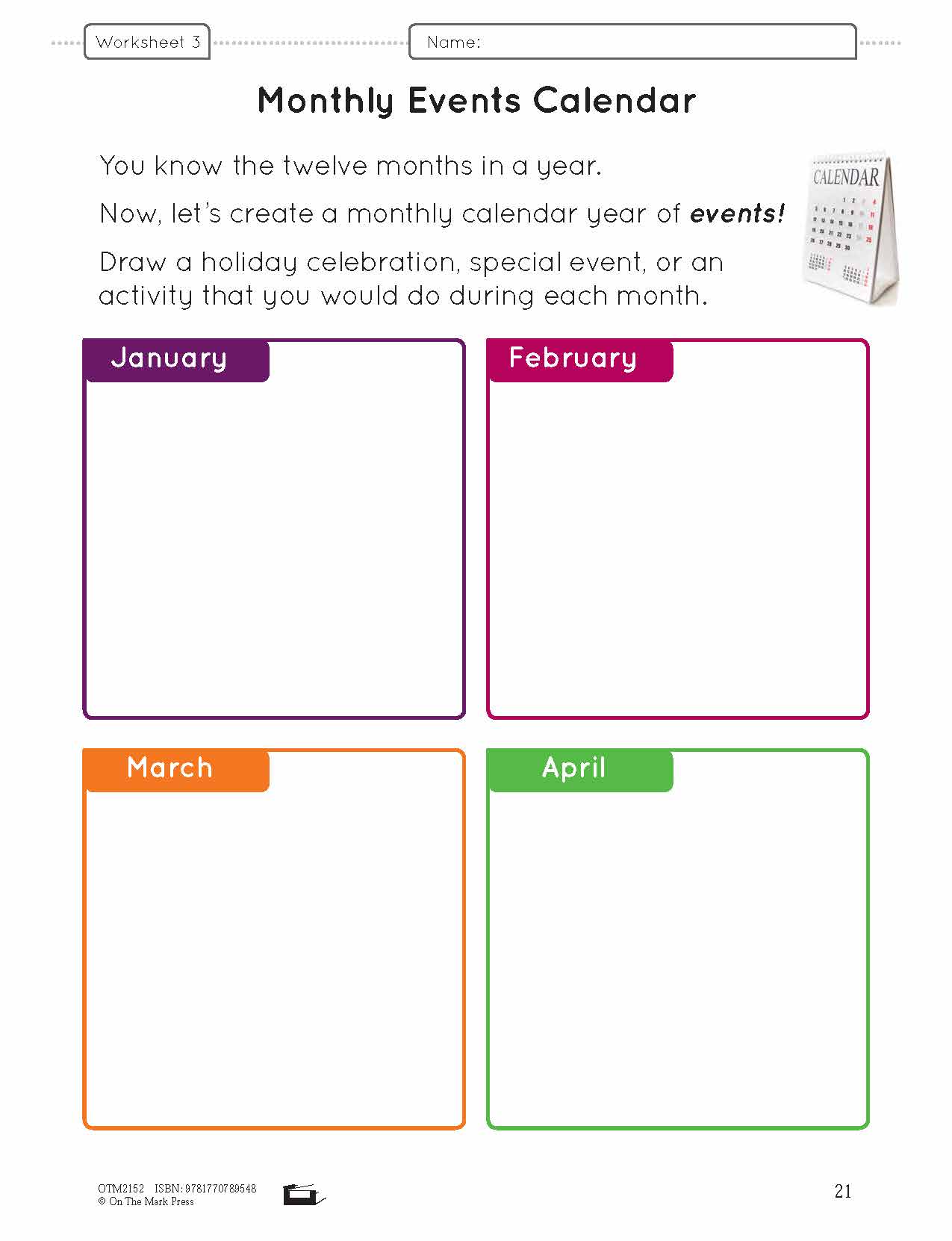A Year at a Glance Lesson Plan and Student Worksheets Grade 1
