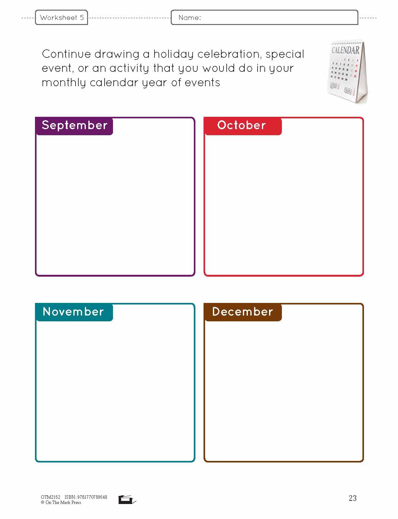 A Year at a Glance Lesson Plan and Student Worksheets Grade 1