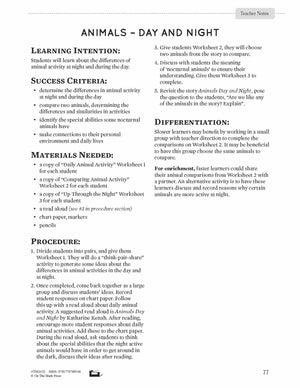 Animals - Day and Night Lesson Plan and Student Worksheets Grade 1