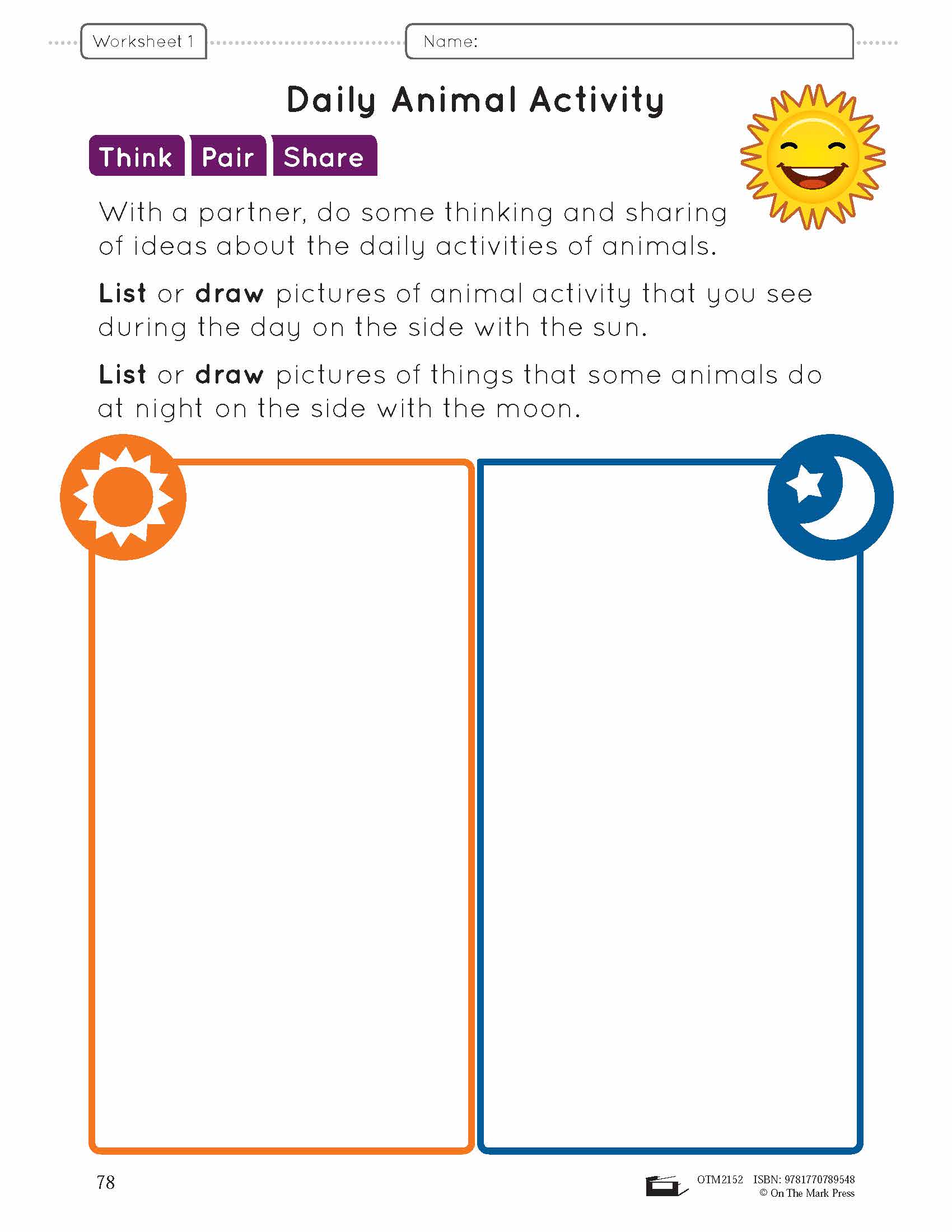 Animals - Day and Night Lesson Plan and Student Worksheets Grade 1