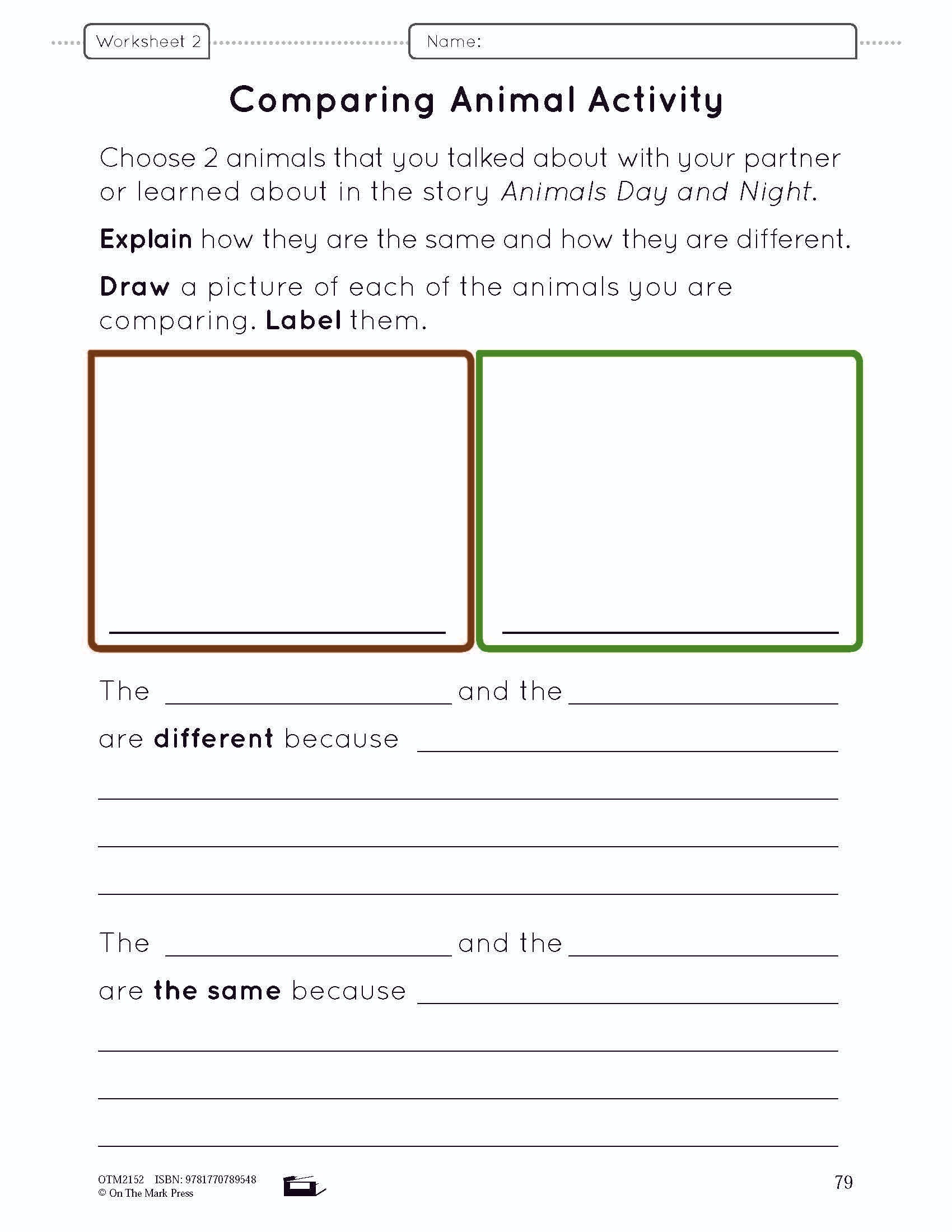 Animals - Day and Night Lesson Plan and Student Worksheets Grade 1