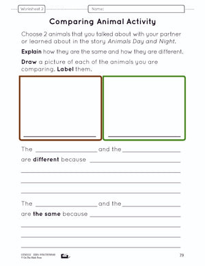 Animals - Day and Night Lesson Plan and Student Worksheets Grade 1