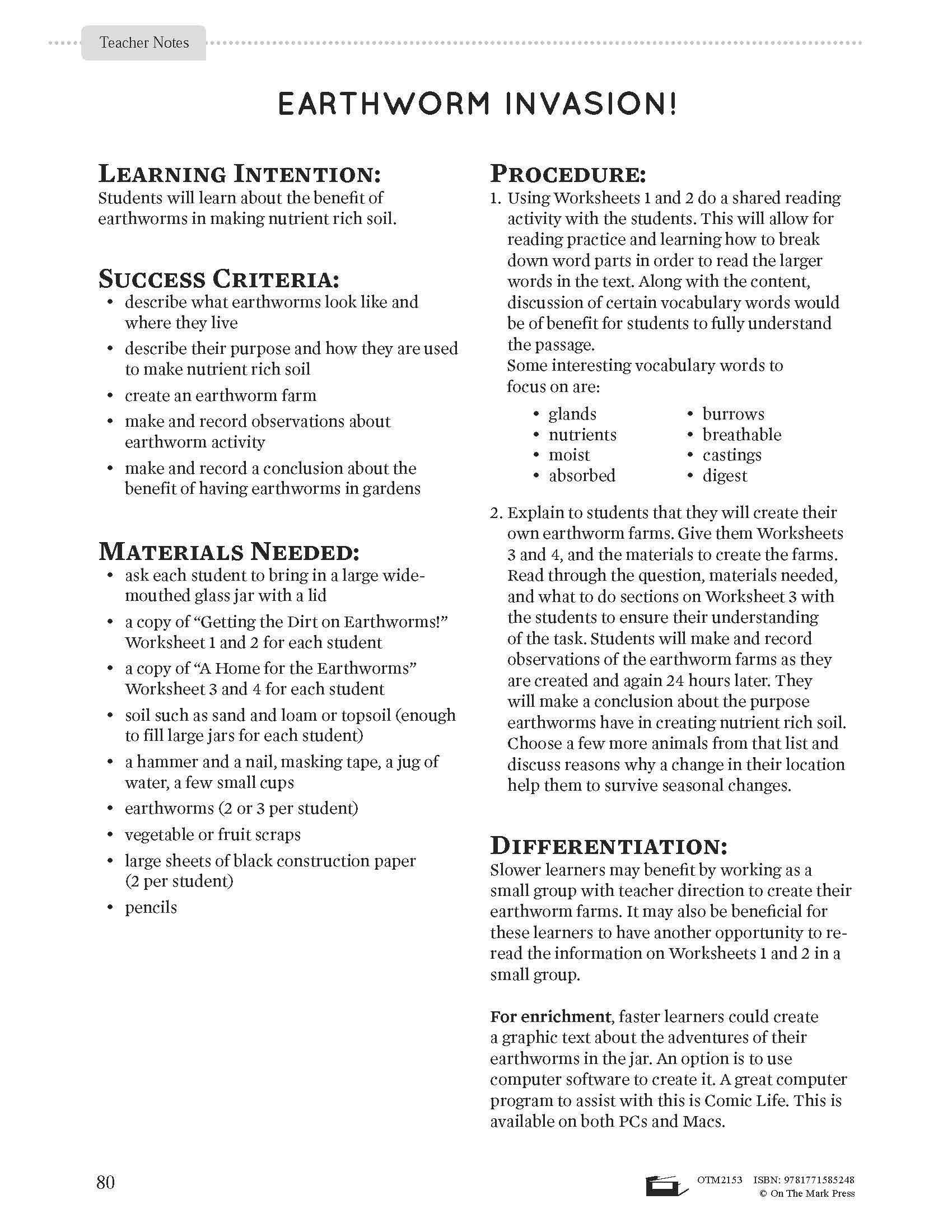 Earthworm Invasion! Lesson Plan Grade 2