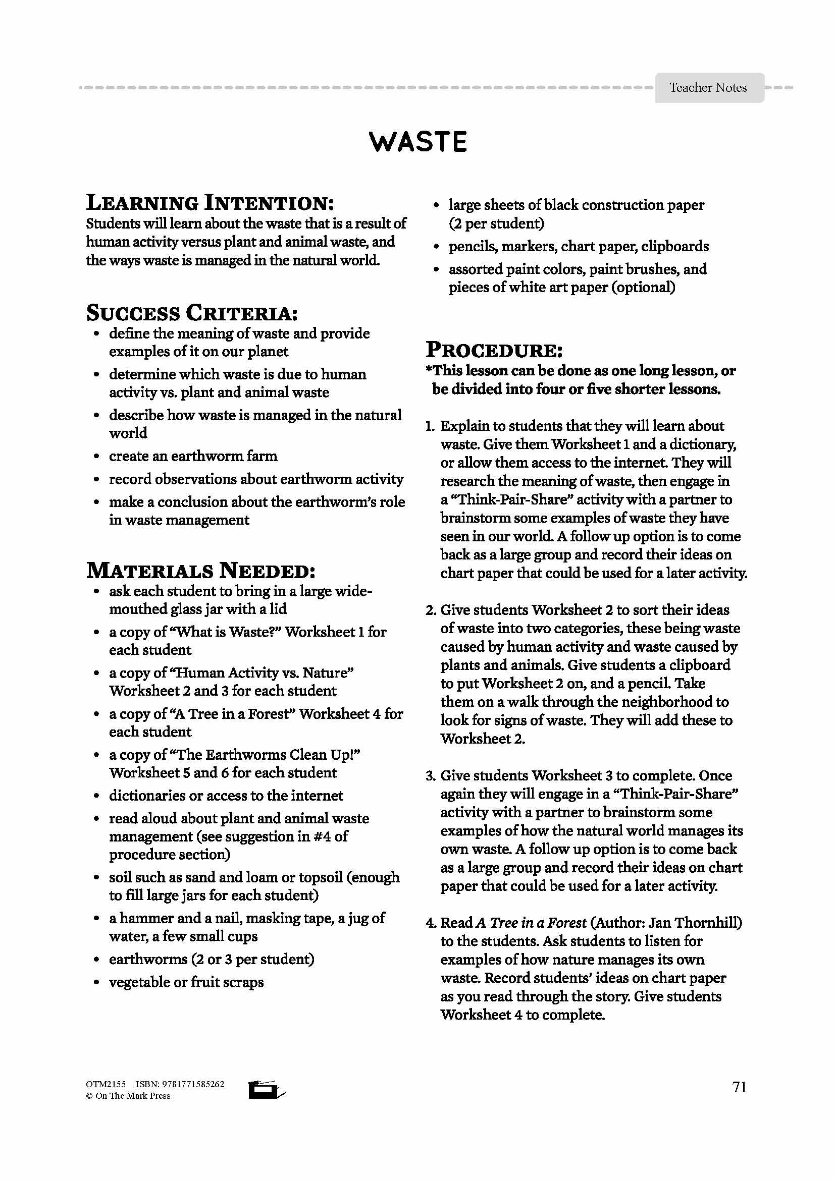 Waste Grade 4 Lesson Plan