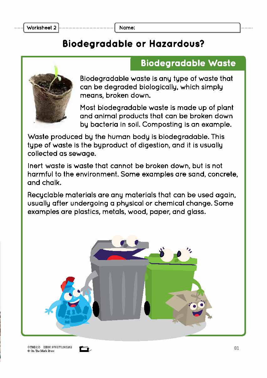 Managing Waste Grade 4 Lesson Plan - biodegradable and hazardous waste